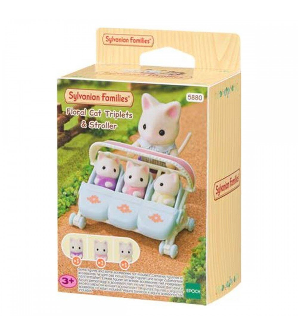 Figurine Sylvanian Families 5880 - Tripleții pisici florale și cărucior - Figurine