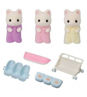Figurine Sylvanian Families 5880 - Tripleții pisici florale și cărucior - Figurine