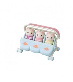 Figurine Sylvanian Families 5880 - Tripleții pisici florale și cărucior - Figurine