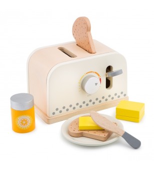 Set toaster din lemn Alb - Jucării de lemn si Montessori