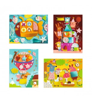 Atelier creativ Colaj cu spumă autoadeziva, Djeco - Seturi cu stickere și colaje