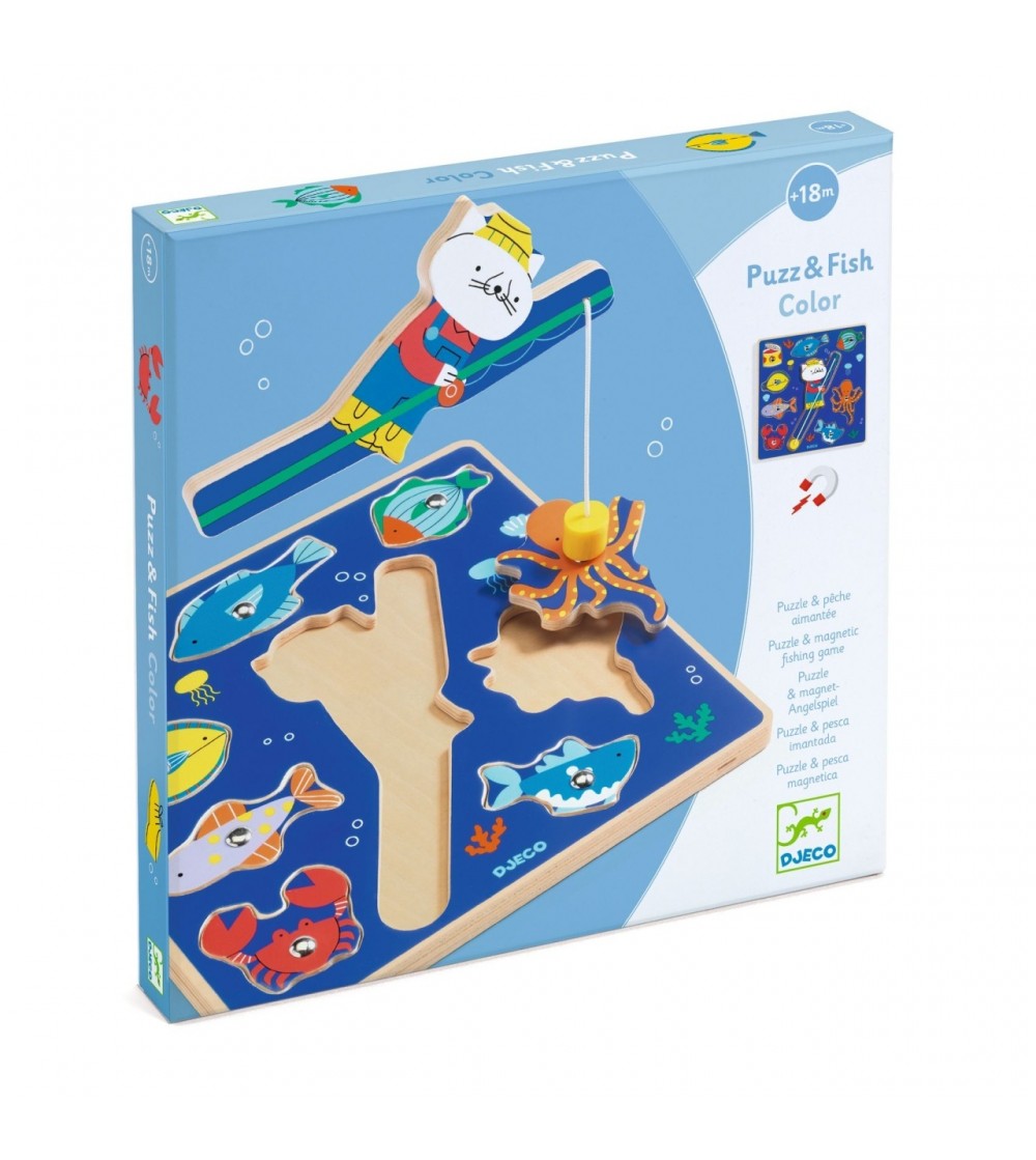 Joc 2 în 1 puzzle si pescuit magnetic, Djeco - Puzzle incastru