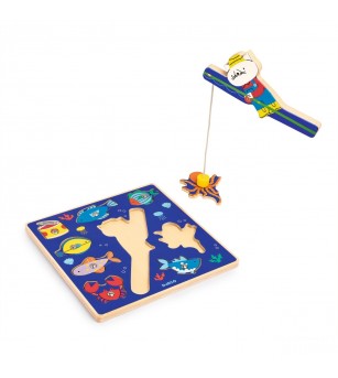 Joc 2 în 1 puzzle si pescuit magnetic, Djeco - Puzzle incastru