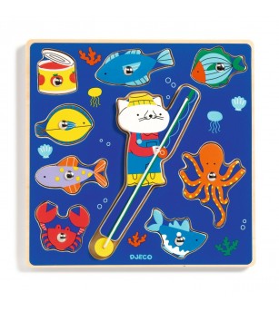 Joc 2 în 1 puzzle si pescuit magnetic, Djeco - Puzzle incastru