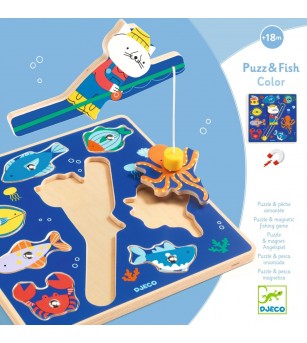 Joc 2 în 1 puzzle si pescuit magnetic, Djeco - Puzzle incastru