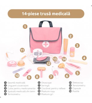 Joc de rol Mini trusa de doctor roz, UMU Toys - Truse de medic pentru copii