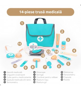 Joc de rol Mini trusa de doctor turcoaz, UMU Toys - Truse de medic pentru copii