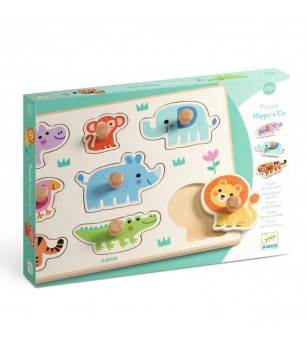 Puzzle din lemn cu animale salbatice, Djeco - Puzzle incastru