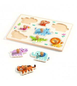 Puzzle din lemn cu animale salbatice, Djeco - Puzzle incastru