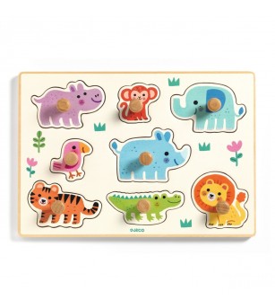 Puzzle din lemn cu animale salbatice, Djeco - Puzzle incastru