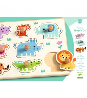 Puzzle din lemn cu animale salbatice, Djeco - Puzzle incastru