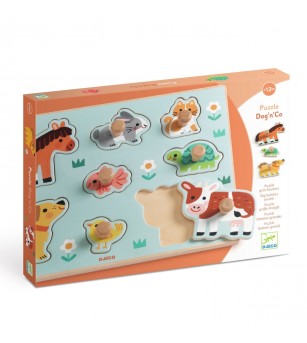 Puzzle din lemn cu butoni, Djeco - Puzzle incastru