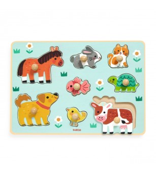 Puzzle din lemn cu butoni, Djeco - Puzzle incastru