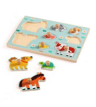 Puzzle din lemn cu butoni, Djeco - Puzzle incastru