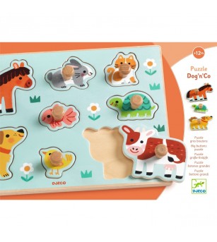 Puzzle din lemn cu butoni, Djeco - Puzzle incastru