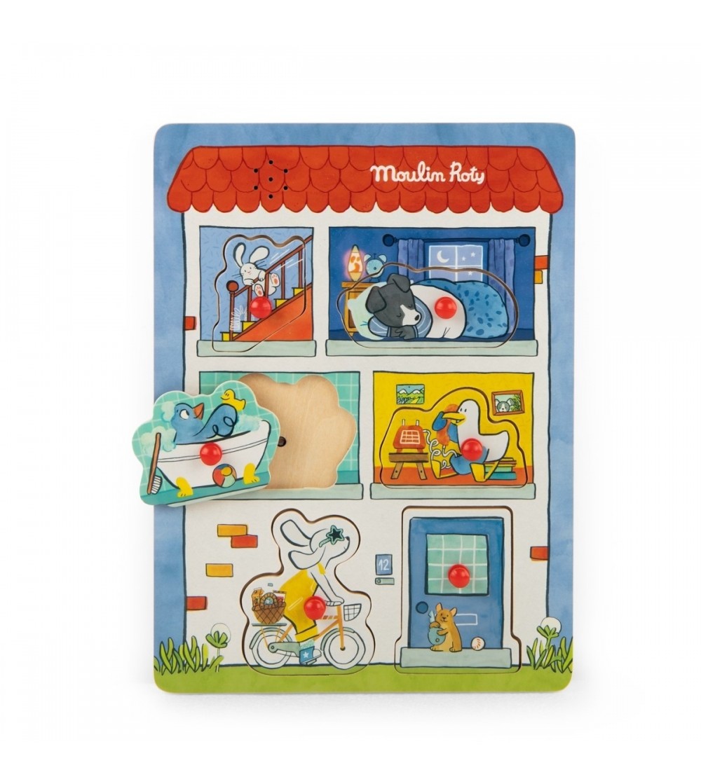 Puzzle educativ din lemn cu sunete, Moulin Roty - Puzzle incastru