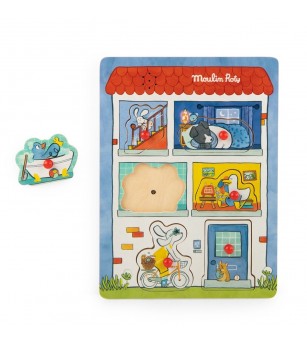 Puzzle educativ din lemn cu sunete, Moulin Roty - Puzzle incastru