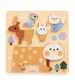 Puzzle lemn animale simpatice, Djeco - Puzzle incastru