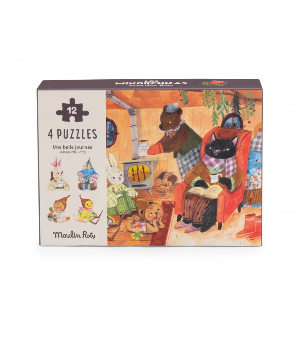 Set 4 mini puzzle-uri O zi perfecta, Moulin Roty - Puzzle copii