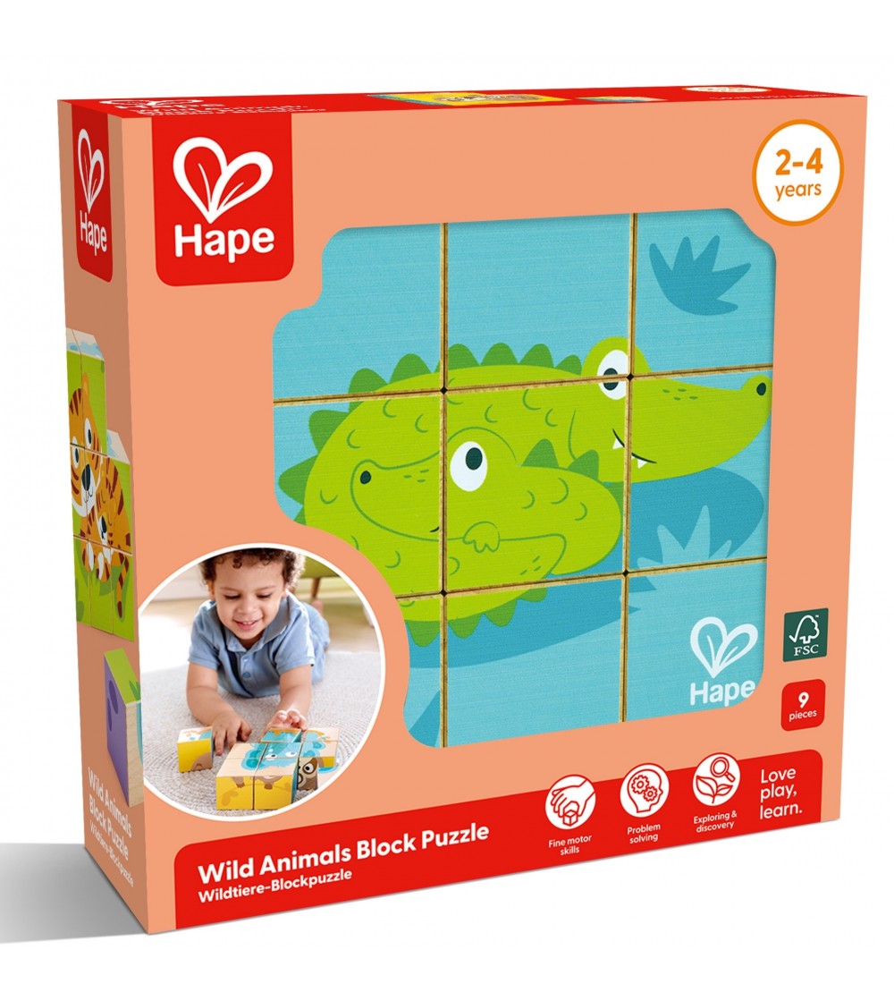 Puzzle din lemn cuburi – Animale salbatice 3 x 3 - Puzzle lemn