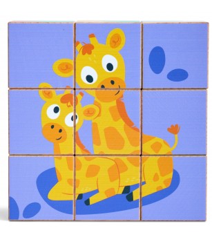 Puzzle din lemn cuburi – Animale salbatice 3 x 3 - Puzzle lemn