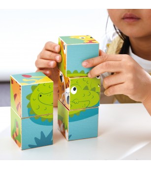 Puzzle din lemn cuburi – Animale salbatice 3 x 3 - Puzzle lemn