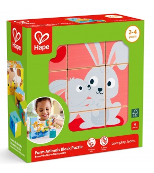 Puzzle din lemn cuburi – Animale de ferma 3 x 3 - Puzzle lemn