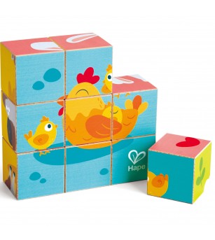 Puzzle din lemn cuburi – Animale de ferma 3 x 3 - Puzzle lemn