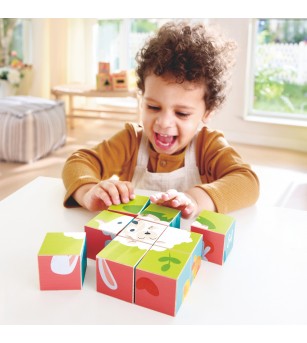 Puzzle din lemn cuburi – Animale de ferma 3 x 3 - Puzzle lemn