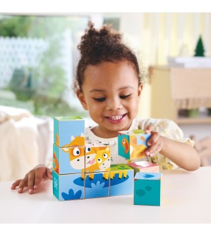 Puzzle din lemn cuburi – Animale de ferma 3 x 3 - Puzzle lemn