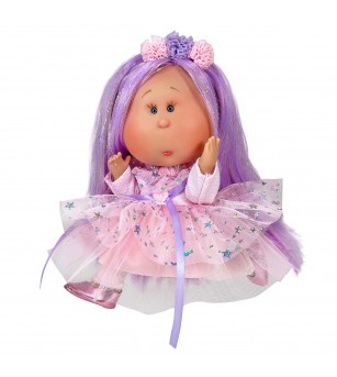 Papusa Nines D'Onil, Mia, cu parul mov, cu sclipici, cu articulatii, cu miros de vanilie, 30 cm - Papusi