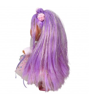 Papusa Nines D'Onil, Mia, cu parul mov, cu sclipici, cu articulatii, cu miros de vanilie, 30 cm - Papusi