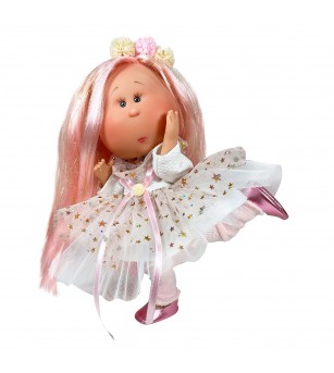 Papusa Nines D'Onil, Mia, cu parul roz, cu sclipici, cu articulatii, cu miros de vanilie, 30 cm - Papusi