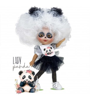 Papusa Nines D'Onil, Dainty Lady Panda, din vinil, cu tematica urs panda adorabil, 28 cm - Papusi