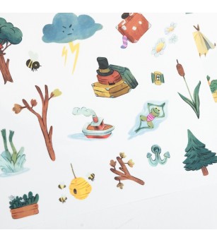 Carte de colorat cu stickere Gasca lui Jojo, Moulin Roty - Set papetarie si jurnale copii
