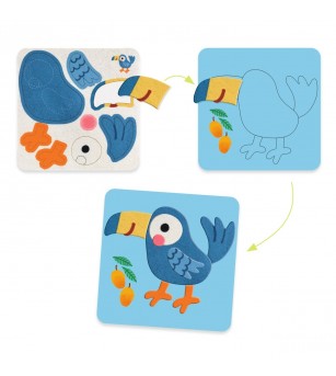 Joc creativ cu stickere din fetru Animalute moi, Djeco - Stickere copii și abțibilduri