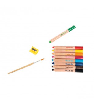 Set creioane colorate multifunctionale, Moulin Roty - Carioci și creioane colorate