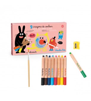 Set creioane colorate multifunctionale, Moulin Roty - Carioci și creioane colorate