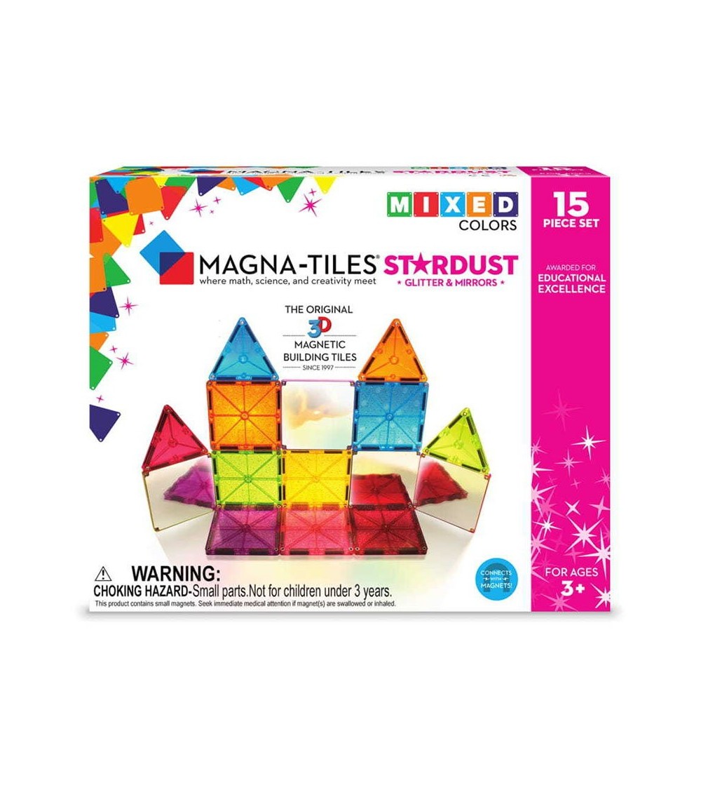 Set magnetic Magna-Tiles Stardust cu sclipici și oglinzi - 15 piese - Jucarii magnetice